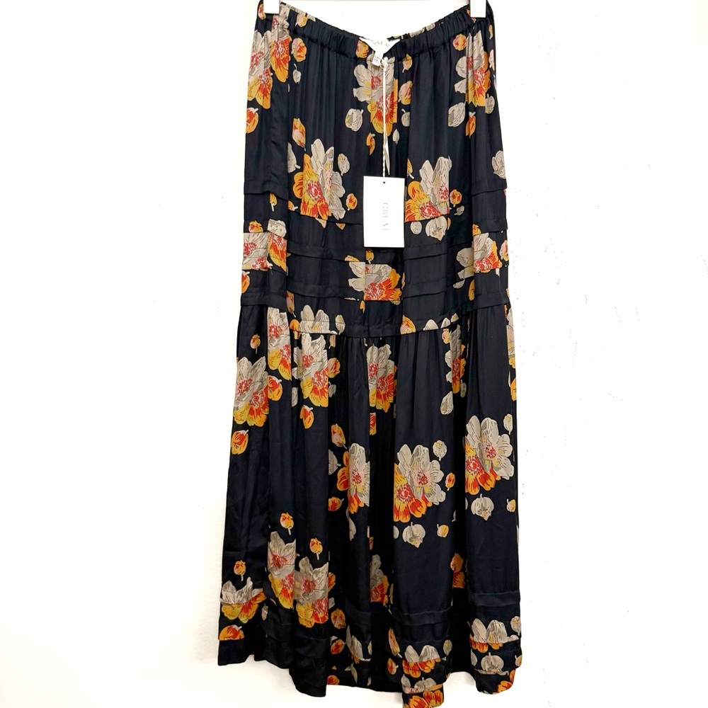 NWT The GREAT. The Frontier Floral Midi Skirt in Black & Light Brown Size S - Picture 7 of 16